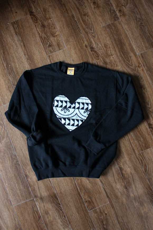 black and white heart, heart sweater, upcycling fabric, repurposing fabric, sewn in canada