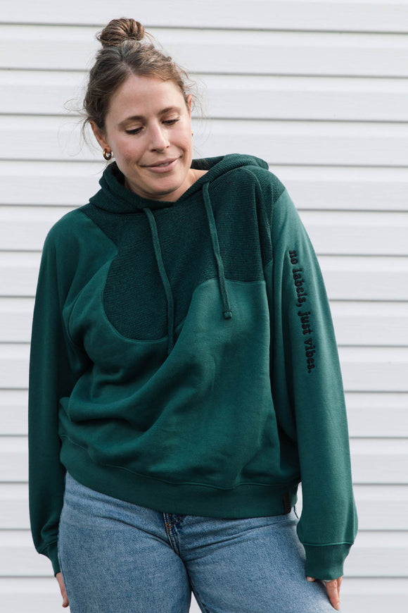 two tone green upcycled hoodie
