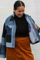 recycled denim, patchwork denim jacket, jean jacket, handmade patchwork, boxy oversized, Canadian tuxedo, locally made, secondhand first, handmade in Ottawa