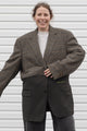 tweed blazer wtih green bottom, raw edges, upcycled in canada