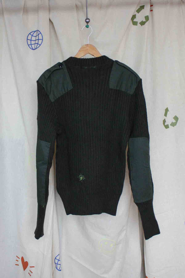 vintage army knit sweater, visible mending, upcycled clothing
