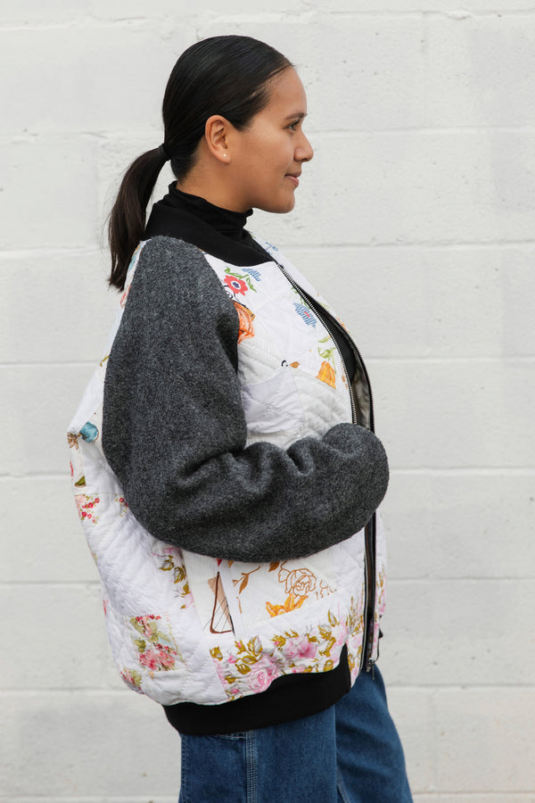 quilt turned jacket, upcycled fabric, the perfect fall jacket, handmade in canada