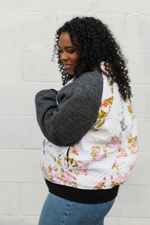 quilt turned jacket, upcycled fabric, the perfect fall jacket, handmade in canada