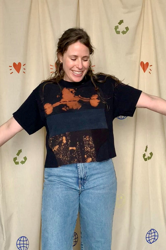 upcycled bleached black tshirt, repurposed in canada