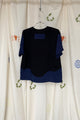upcycled black and navy tshirt with wavy design, repurposed in canada