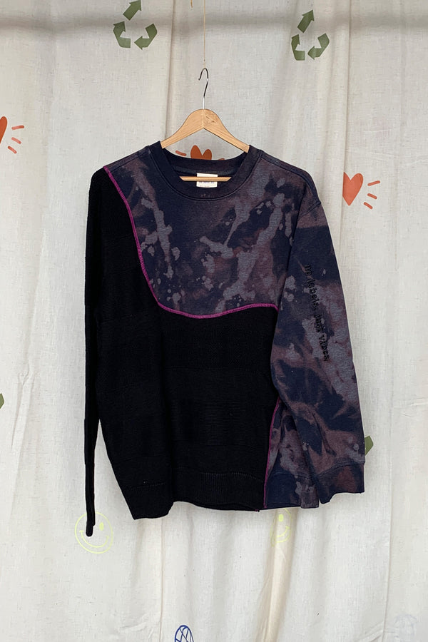 black and bleached upcycled knit sweater  repurposed in canada