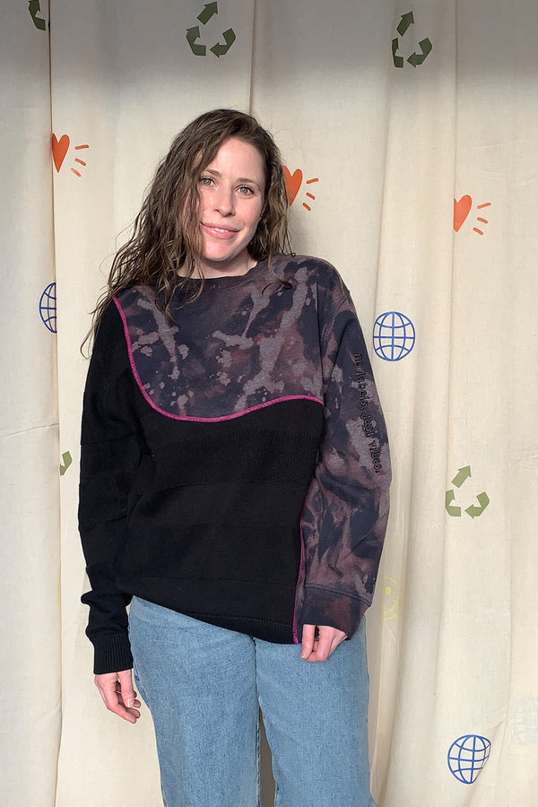 black and bleached upcycled knit sweater  repurposed in canada