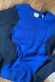 blue knit sweater sewn with blue sweater, repurposed secondhand clothing, circular fashion