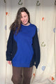 blue knit sweater sewn with blue sweater, repurposed secondhand clothing, circular fashion