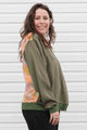 vneck blouse with pockets, upcycled fabric feature in the back
