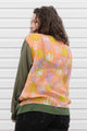 vneck blouse with pockets, upcycled fabric feature in the back