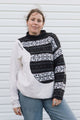 white and brown winter patterned sweater, half and half design, upcycled in canada
