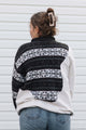 white and brown winter patterned sweater, half and half design, upcycled in canada