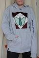 ultra soft grey hoodie with butterfly quilted motif, handmade in canada, upcycled, no labels, just vibes