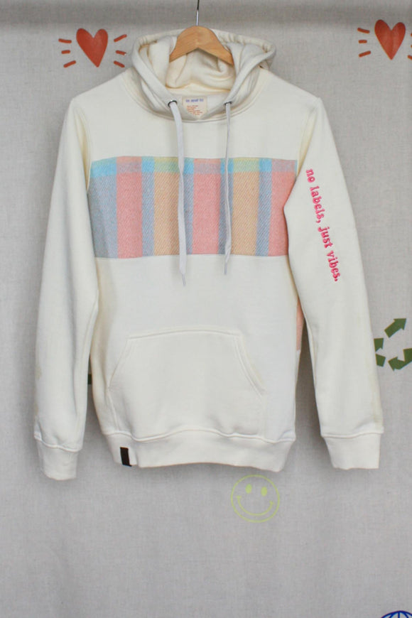 cream and pastel hoodie, repurposed clothing made in canada