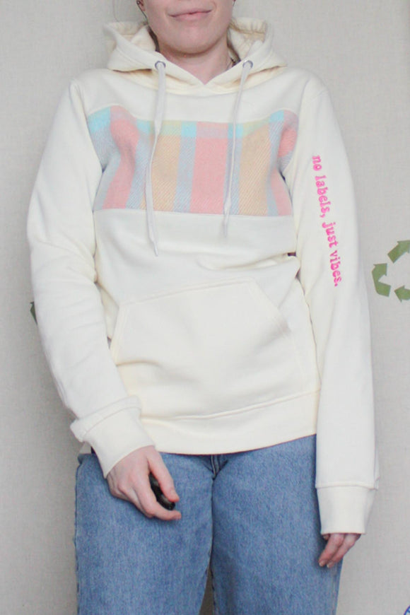 cream and pastel hoodie, repurposed clothing made in canada
