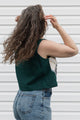 upcycled linen top, teal featuring gold, blue and cream, made in canada, summer top