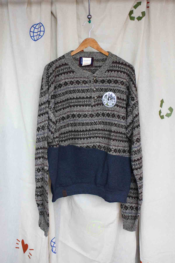 grandpa sweater mashed up with crewneck, upcycled clothing, thrifted fashion
