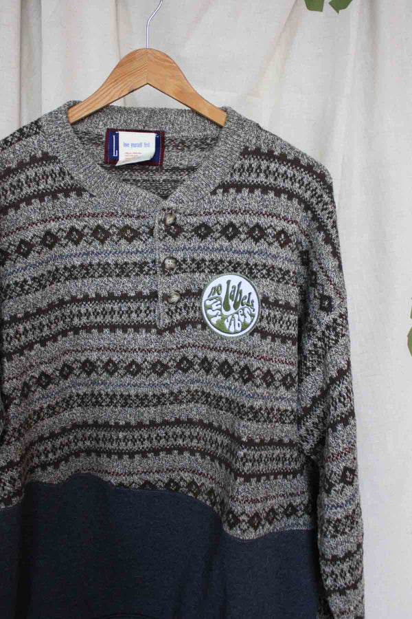 grandpa sweater mashed up with crewneck, upcycled clothing, thrifted fashion