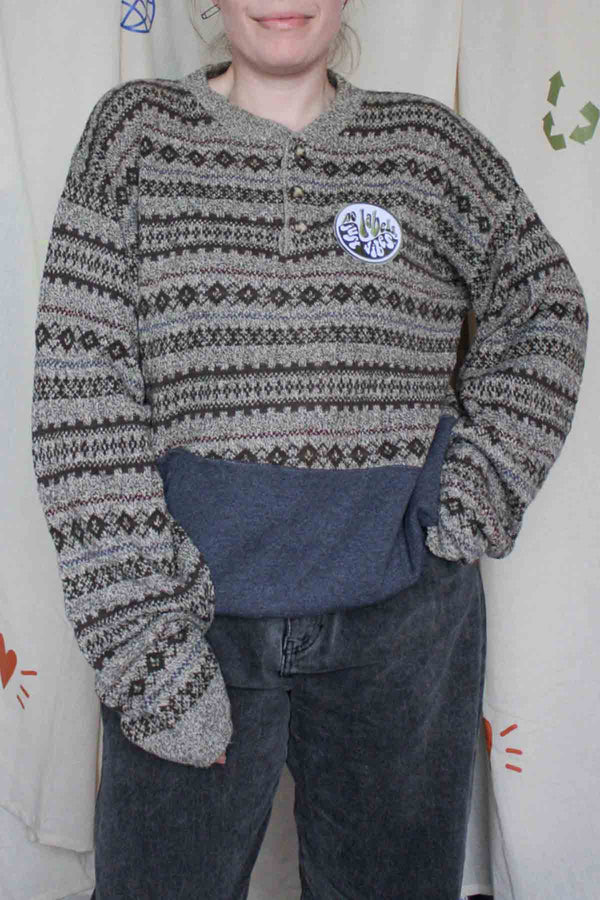 grandpa sweater mashed up with crewneck, upcycled clothing, thrifted fashion