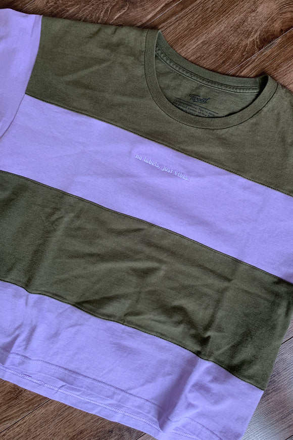 green and lavender upcycled t-shirt, repurposed in canada