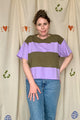 green and lavender upcycled t-shirt, repurposed in canada