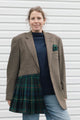 men's brown tweed blazer with green kilt detailing