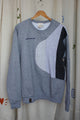 grey sweater with grey monotone applique, one of a kind sweater, upcycled clothing, embroidered with no labels, just vibes