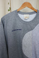 grey sweater with grey monotone applique, one of a kind sweater, upcycled clothing, embroidered with no labels, just vibes