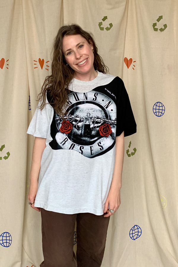 upcycled grey and black GNR band tee, repurposed canada