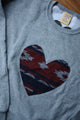 indigenous woven heart sewn on heather grey sweater, unisex and oversized fit, sewn in canada