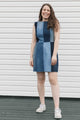 perfect summer dress, made from repurposed denim, bringing you a colourful blue dress, handmade in Canada