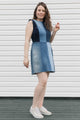 perfect summer dress, made from repurposed denim, bringing you a colourful blue dress, handmade in Canada