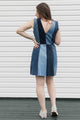 perfect summer dress, made from repurposed denim, bringing you a colourful blue dress, handmade in Canada