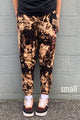 bleached joggers with pink embroidery, upcycled in canada