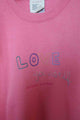 pink sweater with knit sleeves, embroidered with love yourself, upcycled clothing, thrifted fashion