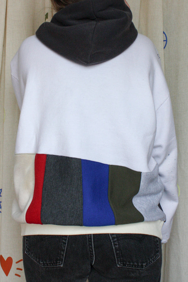 tie dyed, mash up sweater, patchwork design, scrap fabric sweater, upcycled and repurposed in canada