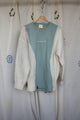 green and cream knit crewneck sweater, upcycled in canada 