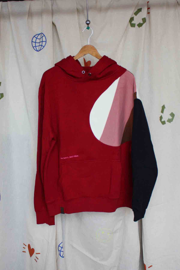 neapolitan coloured sweater, red hoodie, upcycled clothing