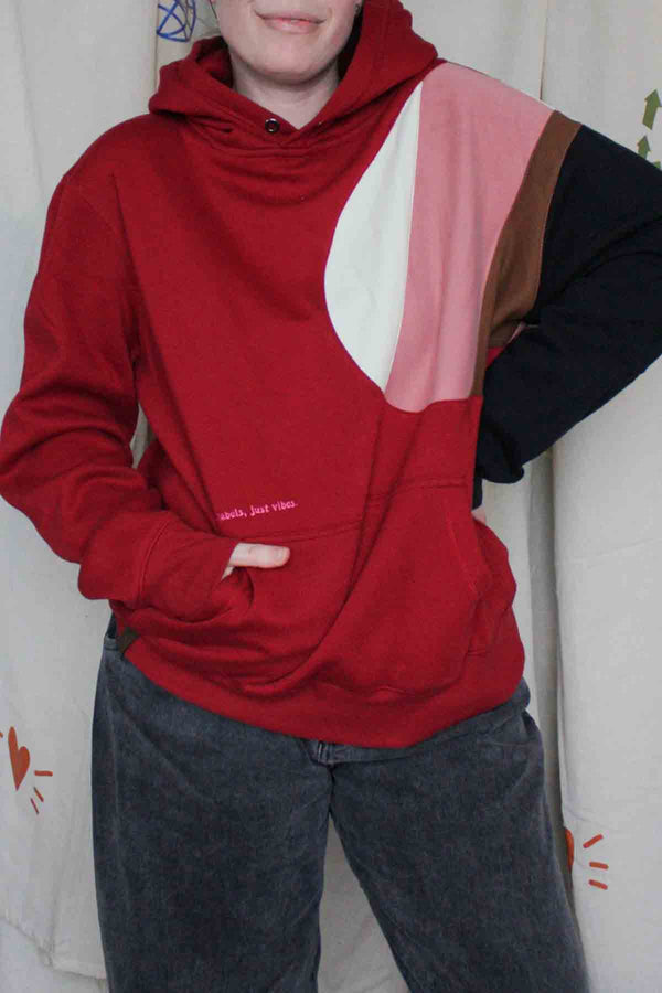 neapolitan coloured sweater, red hoodie, upcycled clothing