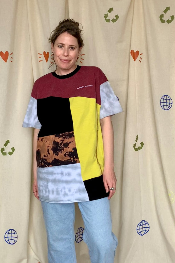 colourful patchwork ozzy osbourne tshirt, upcycled and repurposed in canada