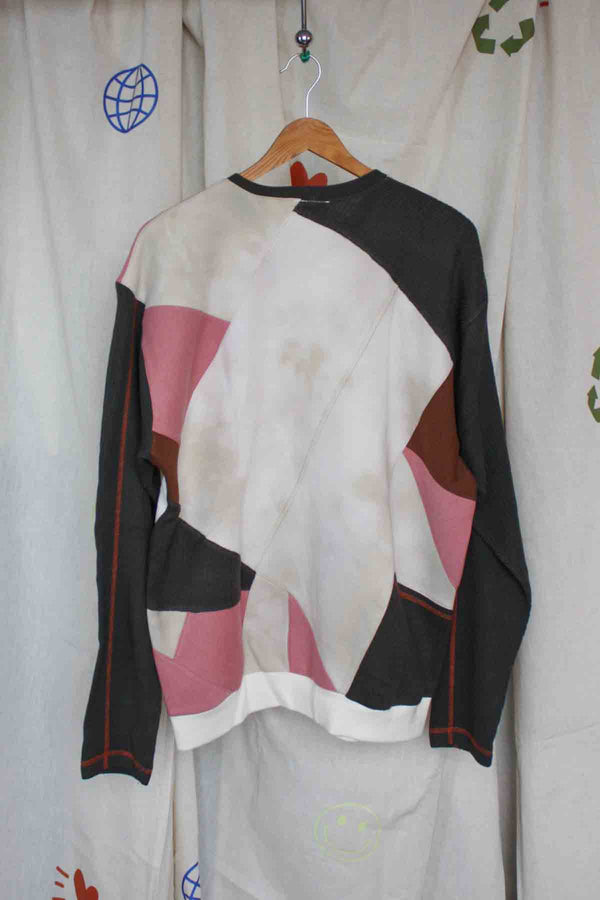 patchwork sweater made with scrap fabric, upcycled clothing, made in canada