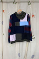 navy, green and pink  and striped patchwork sweater, repurposed in canada and featuring rope detailing