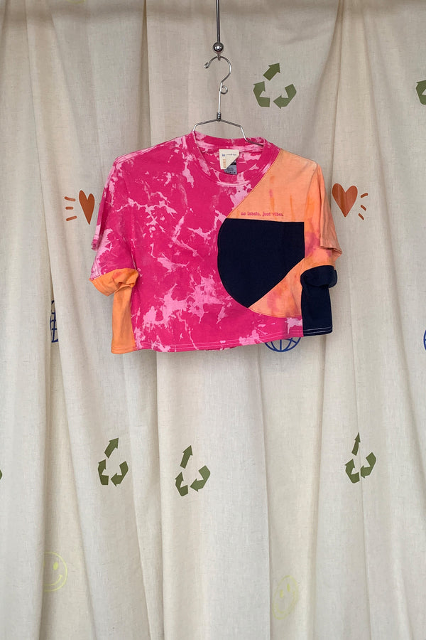 upcycled pink, orange and navy crop top, repurposed in canada
