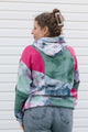 pink, blue, teal and tie dyed patchwork hoodie