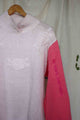 pink knit sweater with roses, upcycled clothing, thrifted fashion