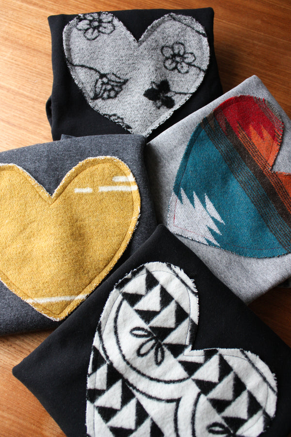 floral heart, mini tipi fabric, scrap fabric, upcycling, sewn in canada