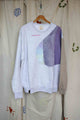 mash up sweater with white, purple and tie dye, upcycled clothing, thrifted fashion