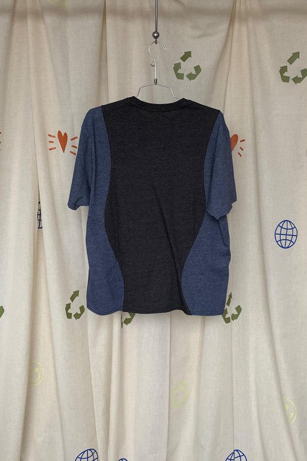 blue and black queen tee, upcycled and repurposed in canada