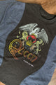blue and black queen tee, upcycled and repurposed in canada